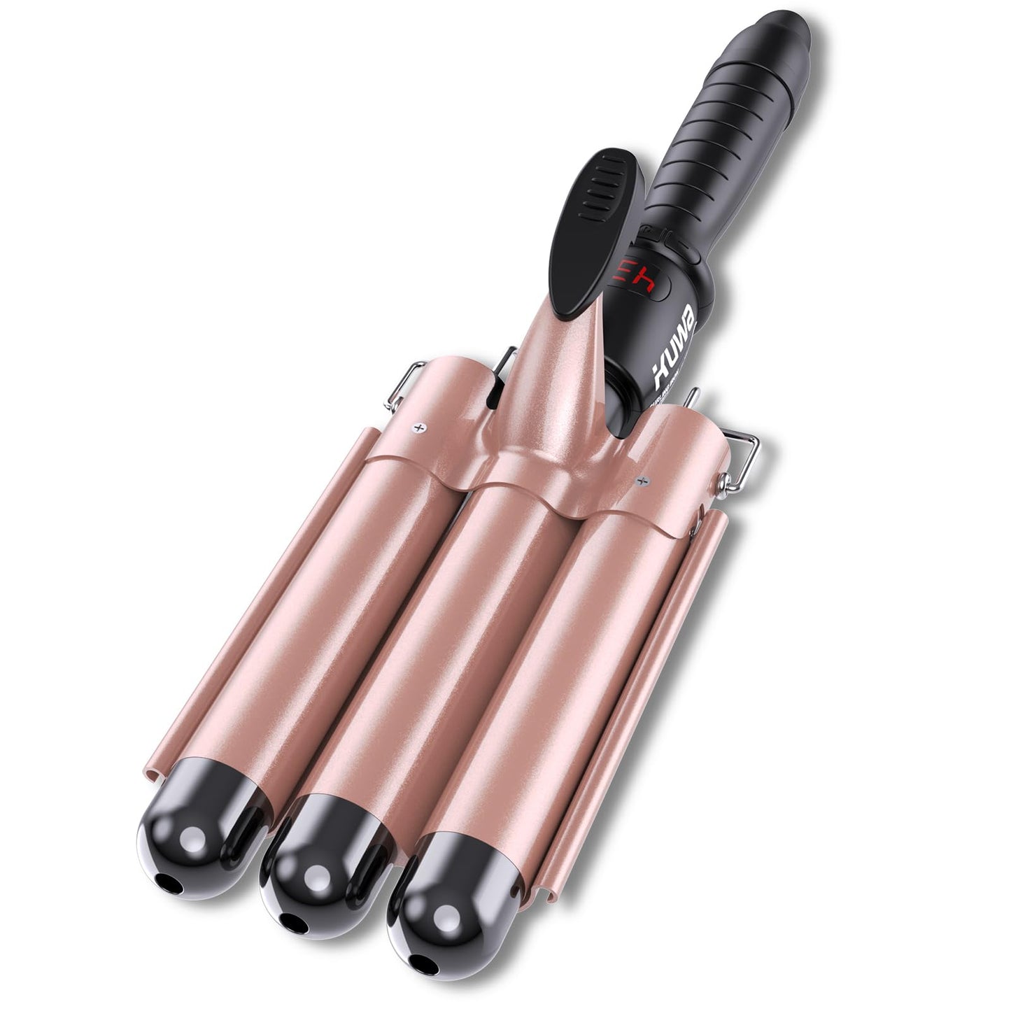 3 Barrel Curling Iron Hair Waver and Crimper with LCD Display - Adjustable Temperature 180°F to 430°F for Long Lasting Beach Waves