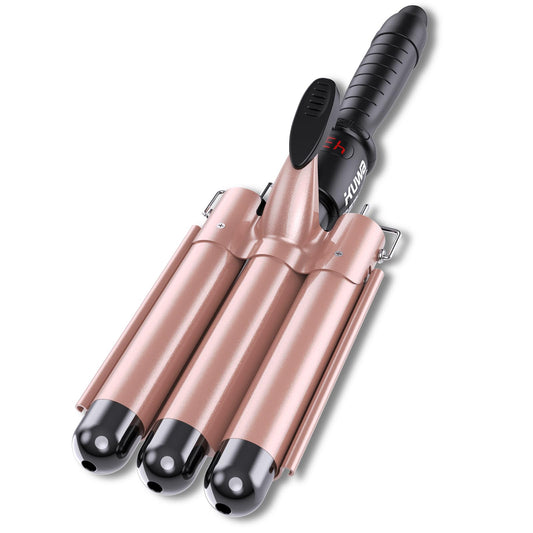 3 Barrel Curling Iron Hair Waver and Crimper with LCD Display - Adjustable Temperature 180°F to 430°F for Long Lasting Beach Waves