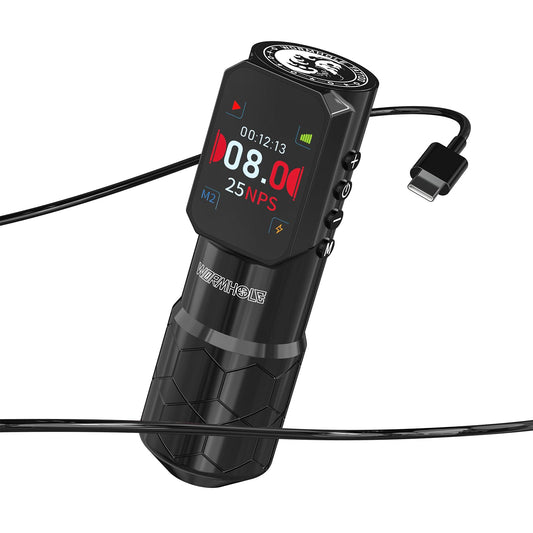 Wireless Tattoo Machine with 1500mAh Battery - Aluminum Alloy Smart Tattoo Pen with Dot Work Mode - Black