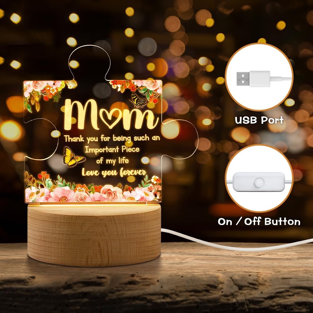 Acrylic Puzzle Piece Sign with LED Stand for Mom - Perfect Mother's Day Gift from Kids