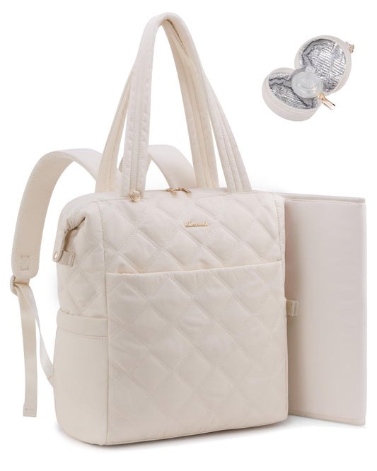 2-in-1 Diaper Bag Backpack and Tote with Changing Pad and Insulated Pockets - White
