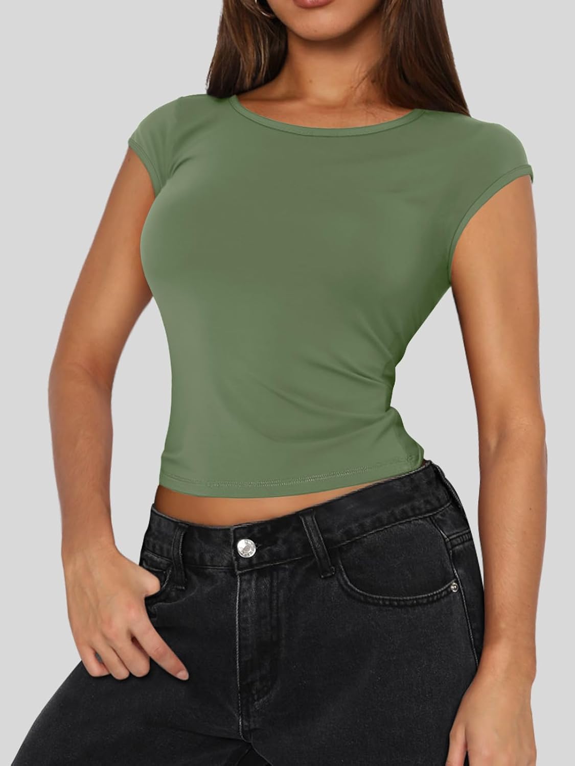 Women's Large Sexy Army Green Crop Top for Women - Backless & Stretch for Summer