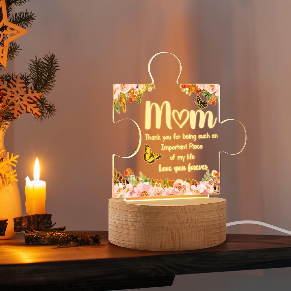 Acrylic Puzzle Piece Sign with LED Stand for Mom - Perfect Mother's Day Gift from Kids