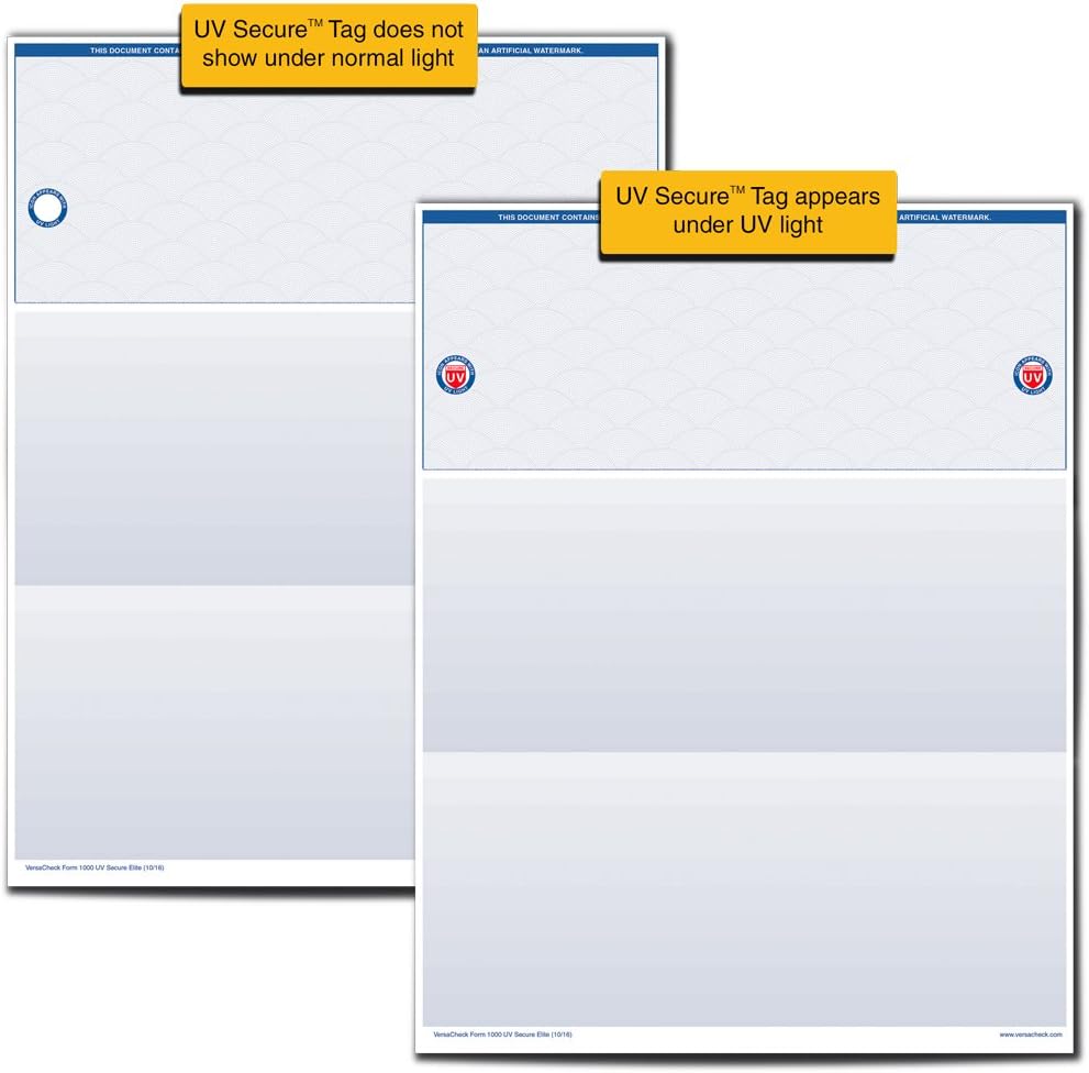 Secure Custom Business Checks - VersaCheck UV Top Secure (DNA) Checks, 500 Sheets Form #1000 - Check on Top