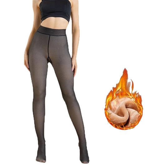 Plus Size (L-XL) Fleece Lined Sheer-Look Tights, Thermal Fake Translucent Pantyhose, High Waist 2.75 in/7 cm, 32–50°F/0–10°C, 7.8 oz/220 g