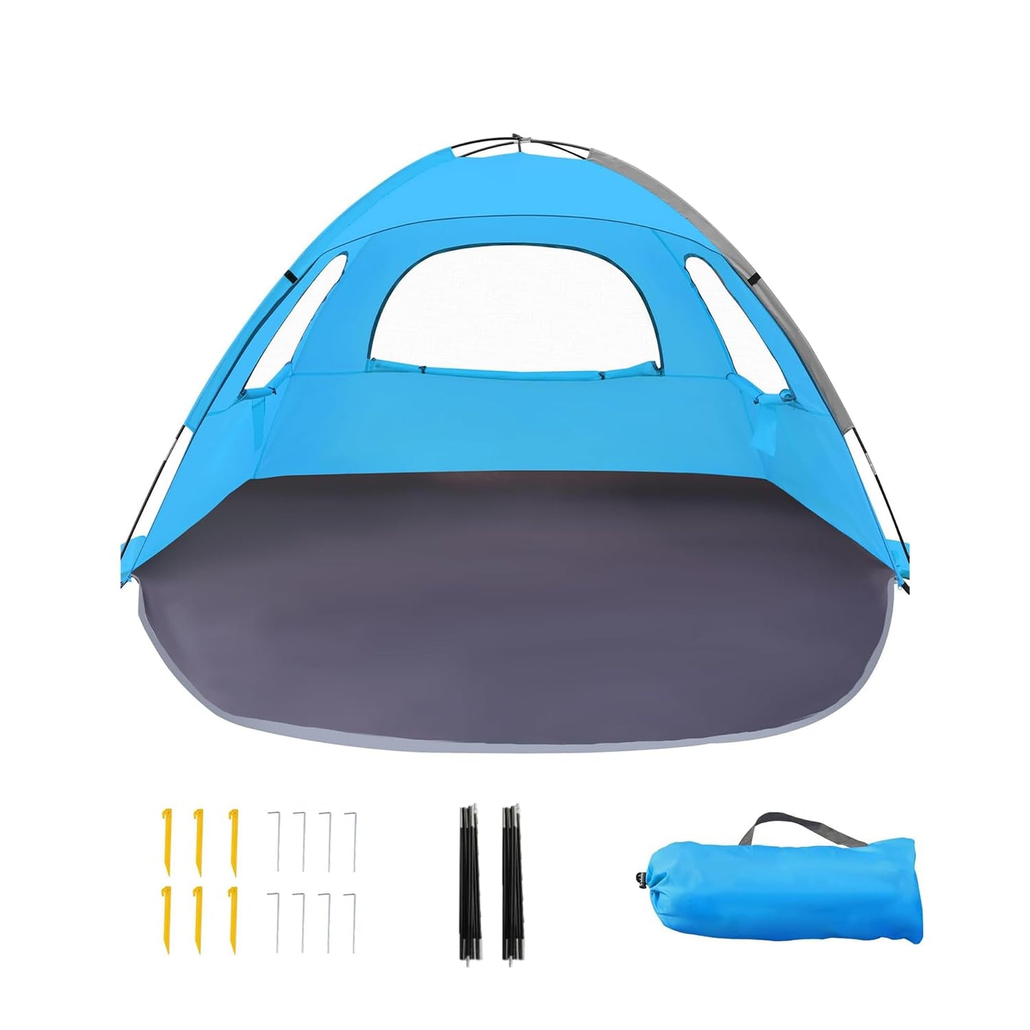 Beach Tent for 3-4 People, UPF50+ Sun Shelter, 3-Way Ventilation Mesh Windows, 8.0mm Fiberglass Poles, Sandbags & Stakes, 83 x 55 x 46 in, Blue