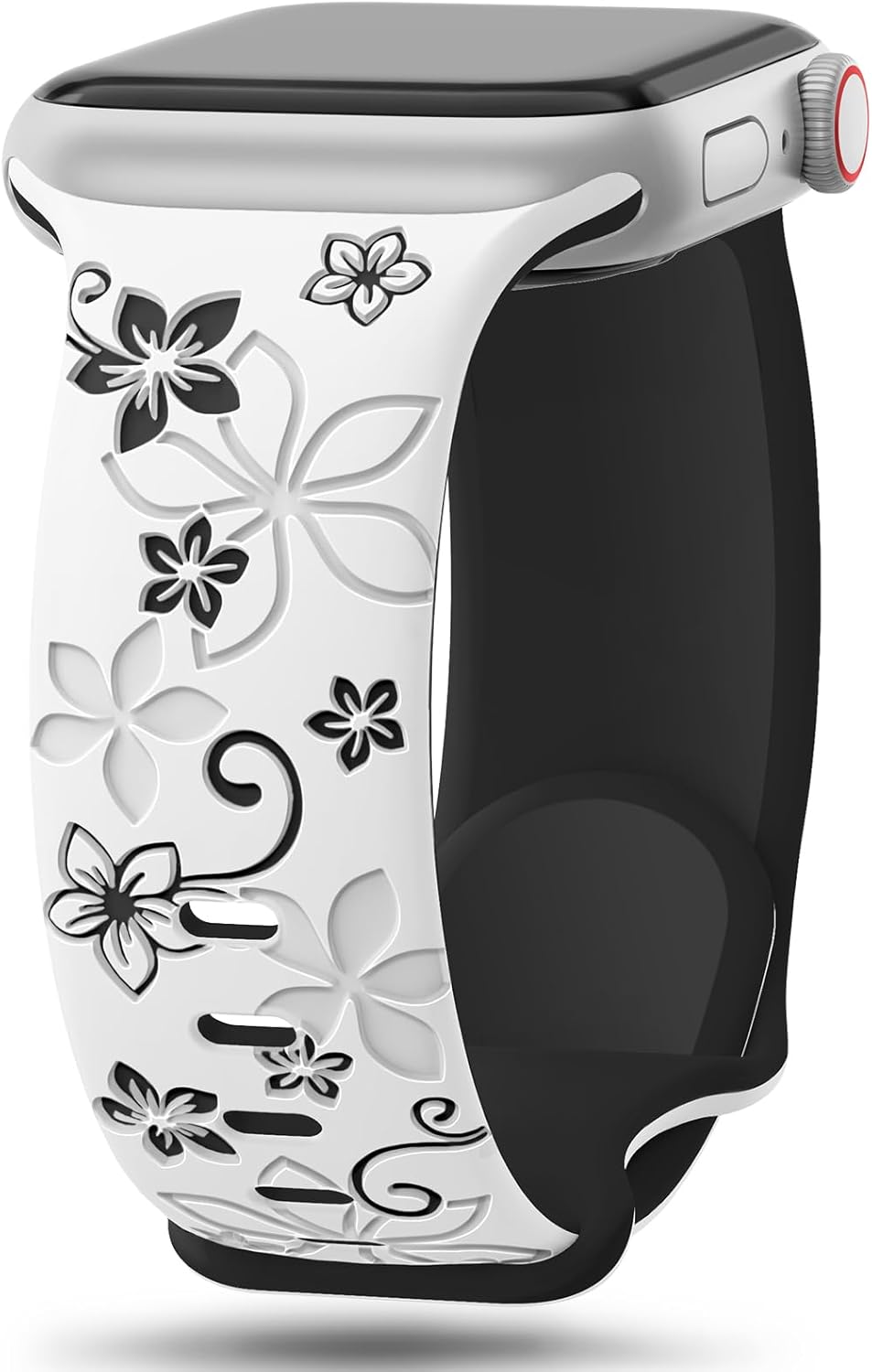 Two-Tone Floral Engraved Apple Watch Bands for Women - Secure & Stylish Straps