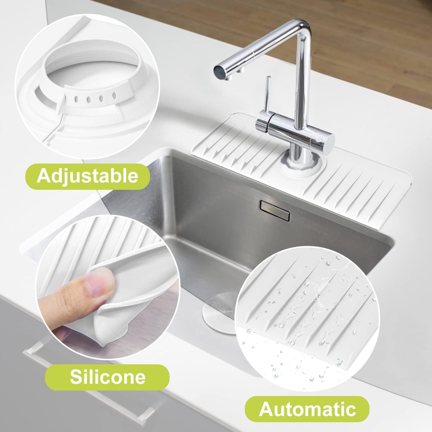 Maximize Kitchen Cleanliness with White Silicone Faucet Mat – Fits Faucets up to 2.9 Inches