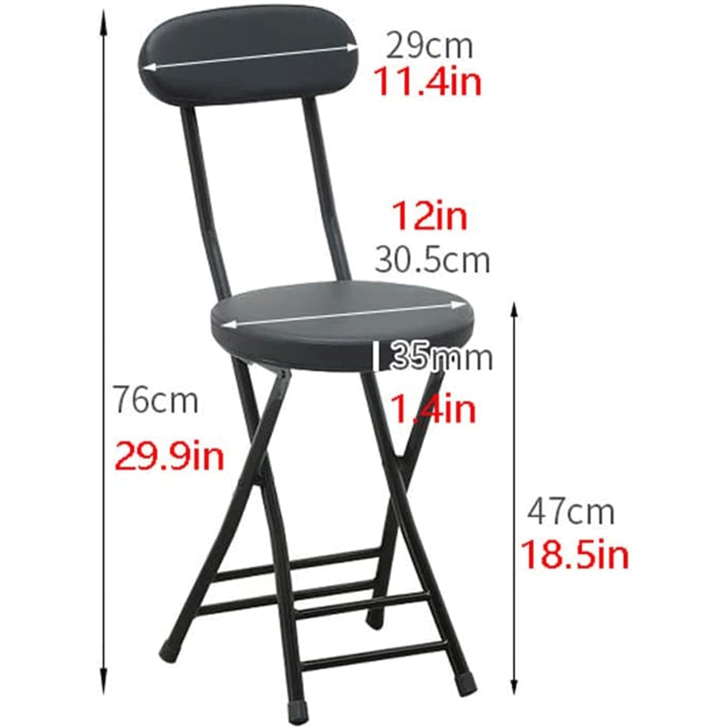 1-Piece Lightweight Folding Stool Chair with Backrest, Thick Rebound Sponge Cushion, Non-Slip Feet, Portable Dining Seat, 29.9 x 12 x 11.4 in