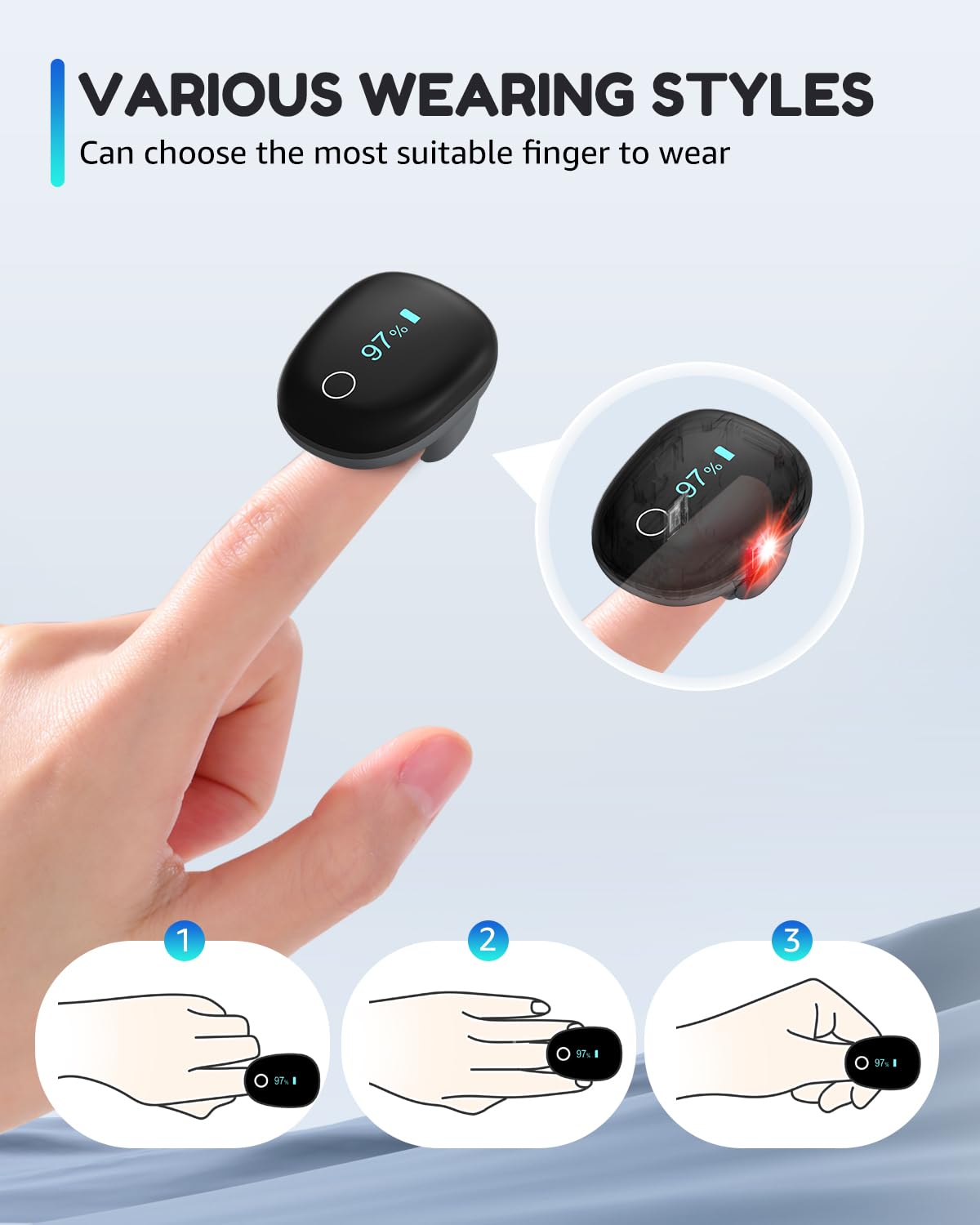 Bluetooth Ring Pulse Oximeter Continuous Oxygen Monitor with App Reports