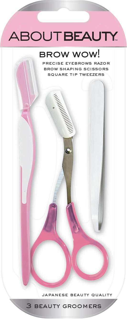 About Beauty Brow Wow 3-Piece Eyebrow Grooming Kit with Japanese Steel Razor, Scissors, and Tweezers
