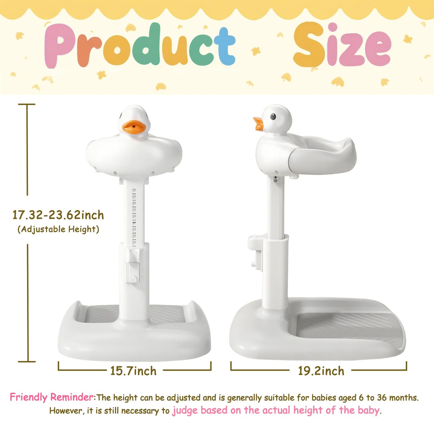Baby Shower Standing Support with Anti-Slip Base, Adjustable Infant Bath Stand for Toddlers 6-36 Months, Grey