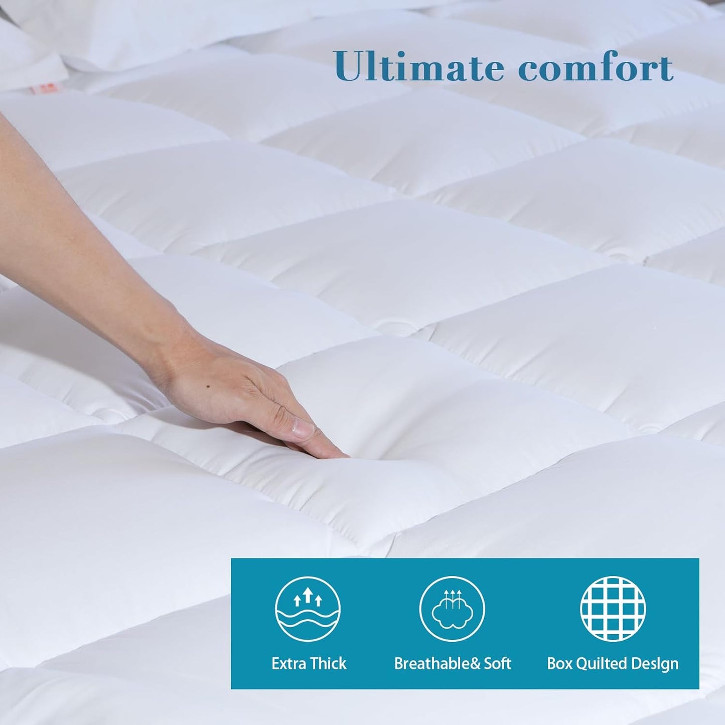 Plush Queen Mattress Topper Pad - Thick 3D Snow Down Alternative with Deep Pocket