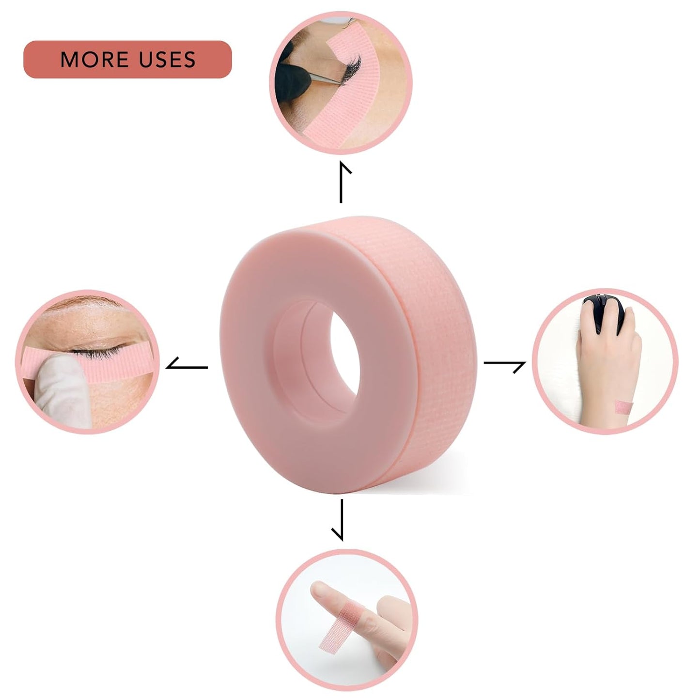 Premium Eyelash Extension Tape, 3.94 Yards, Breathable Non-Woven Silicone Gel - Pink