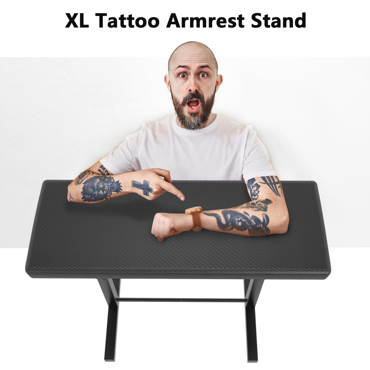 XL Tattoo Armrest Stand, Oversized 27.5 x 12.6 in Pad, 180° Rotating Panel, Height Adjustable 26-38 in, Detachable PU Leather Cover, Studio Use