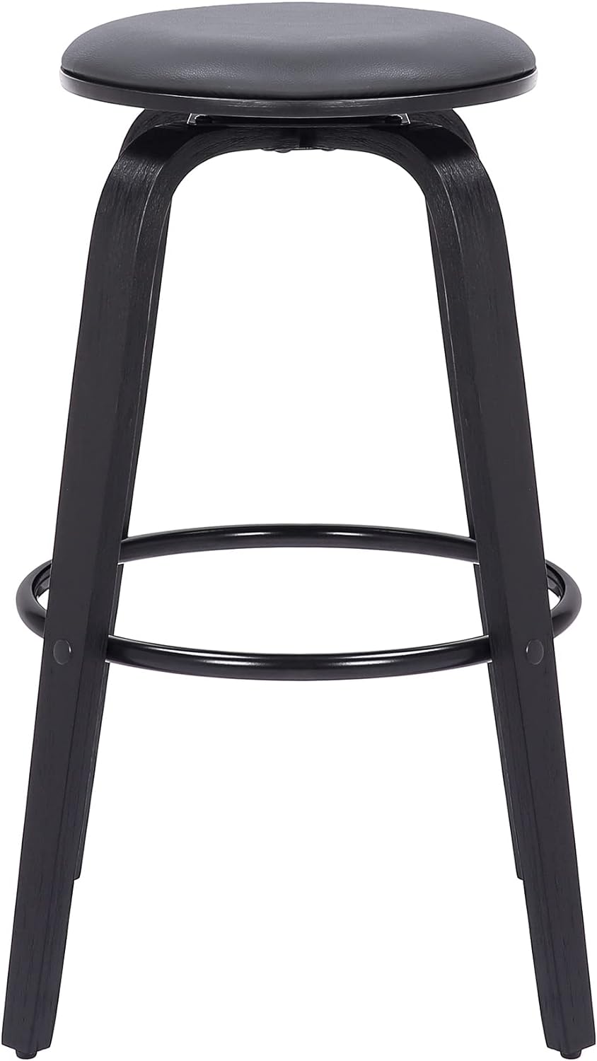 Sleek 30" Bar Height Swivel Stool in Grey Faux Leather & Black Wood - Mid-Century Modern, Backless Design with 360-Degree Swivel