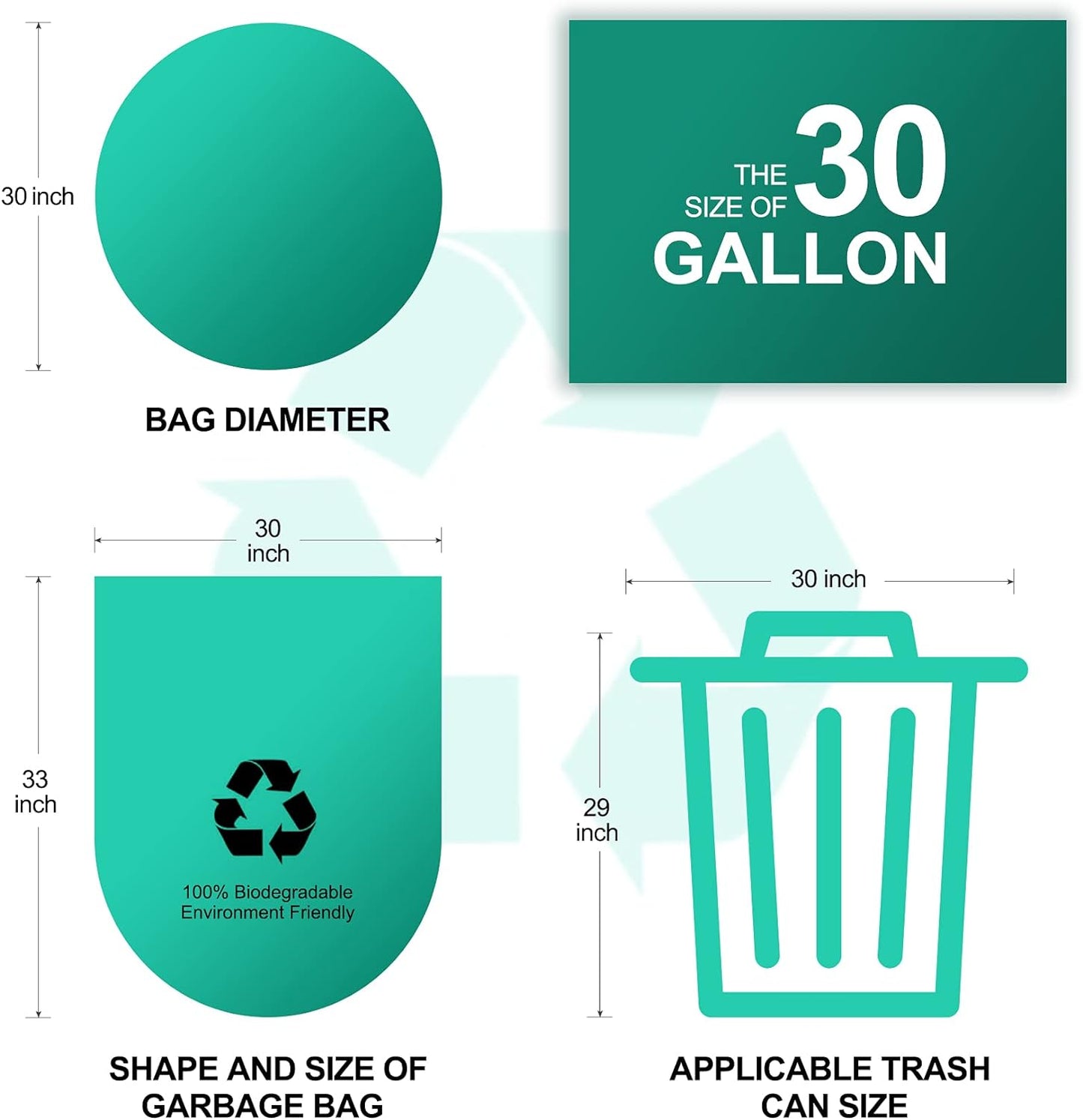Eco-Friendly 30 Gallon Compostable Trash Bags, 100 Count - Perfect for Kitchen and Yard