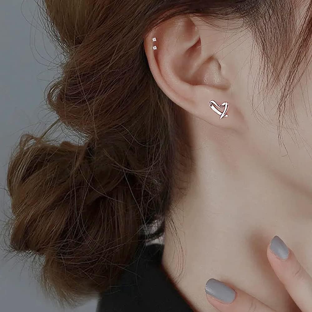 Heart Silver Stud Earrings for Women, Hypoallergenic Tiny Love Hearted Jewelry
