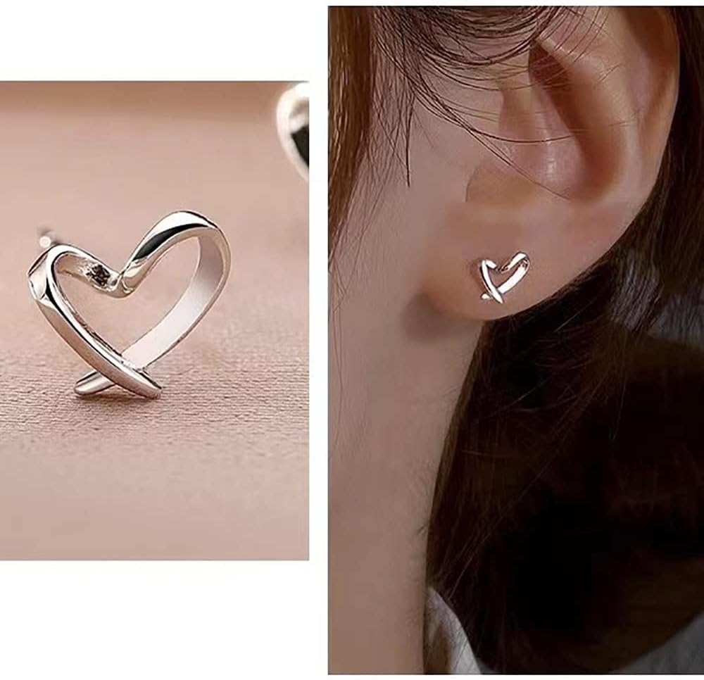 Heart Silver Stud Earrings for Women, Hypoallergenic Tiny Love Hearted Jewelry