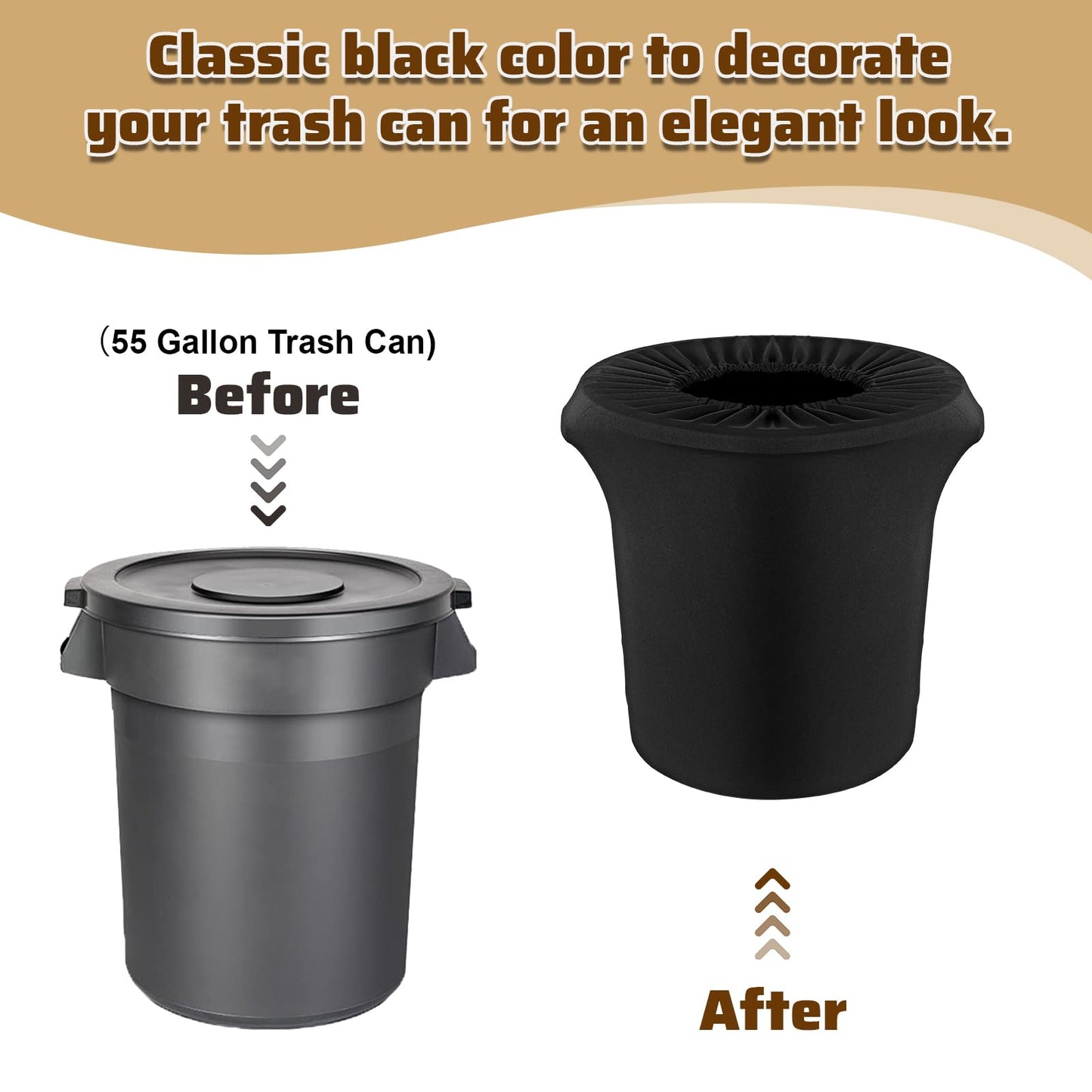 4-Pack Black Spandex Trash Can Covers for 32 Gallon Round Outdoor Bins - Decorative Elastic Bin Wraps for Weddings and Events