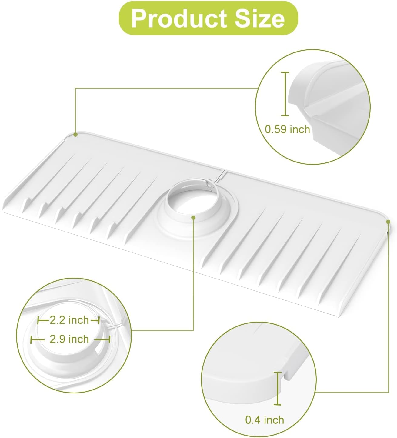 Maximize Kitchen Cleanliness with White Silicone Faucet Mat – Fits Faucets up to 2.9 Inches