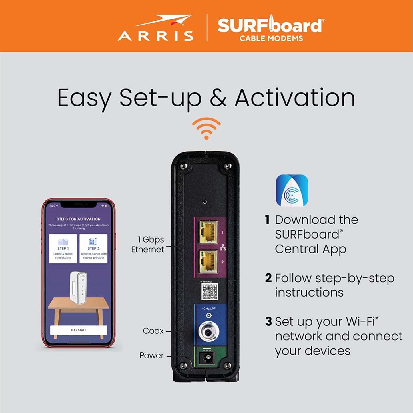 ARRIS SURFboard SBG10 DOCSIS 3.0 Cable Modem and AC1600 Dual Band Wi-Fi Router Combo (Renewed)