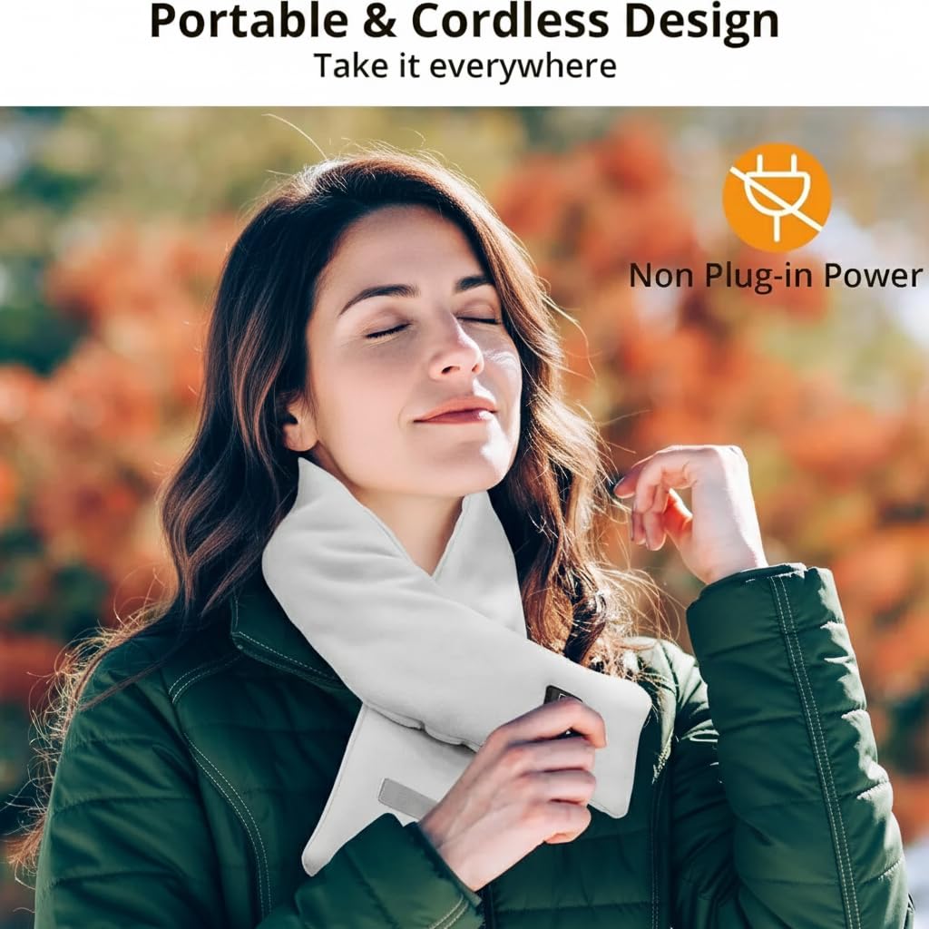 Cordless Neck Heating Pad with 5000mAh Power Bank - Electric Heated Scarf for Pain Relief