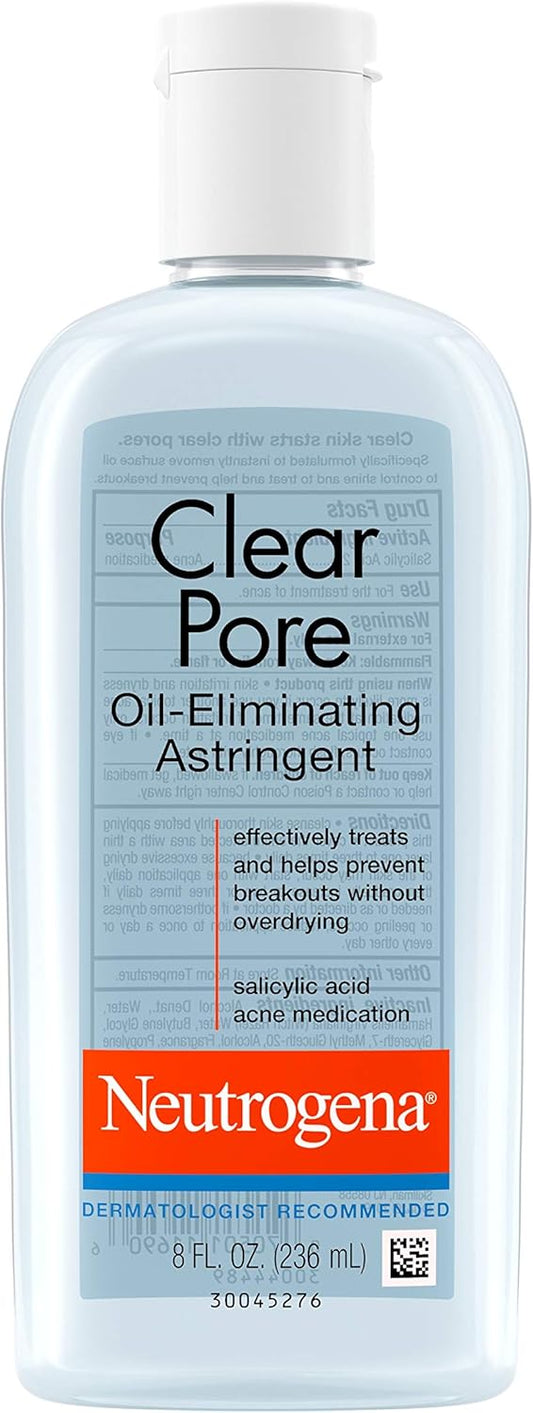 3-Pack Neutrogena Clear Pore Oil-Eliminating Astringent with Salicylic Acid, Perfect Pore Clearing Treatment for Acne-Prone Skin, 8 fl. oz