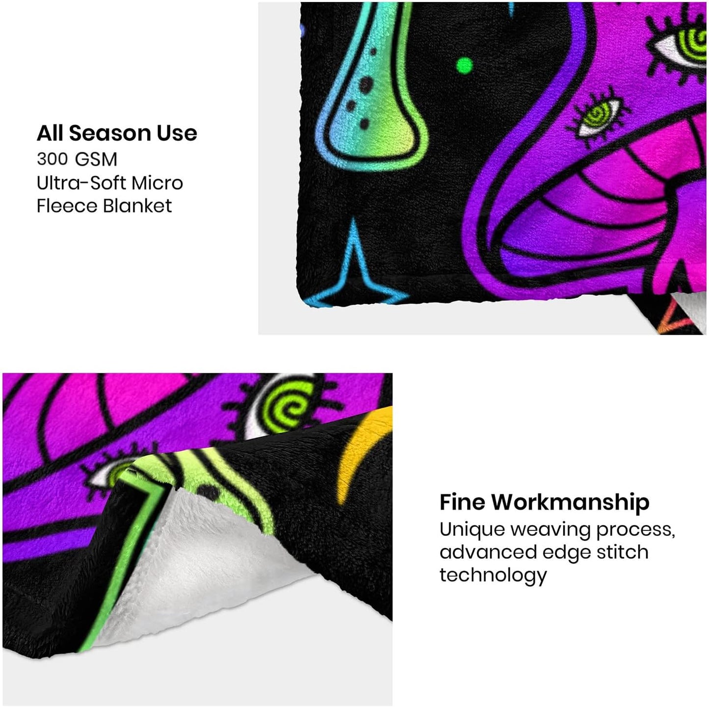 Psychedelic Mushroom Themed Throw Blanket for Couch, Bed - Soft & Cozy, 50" x 60
