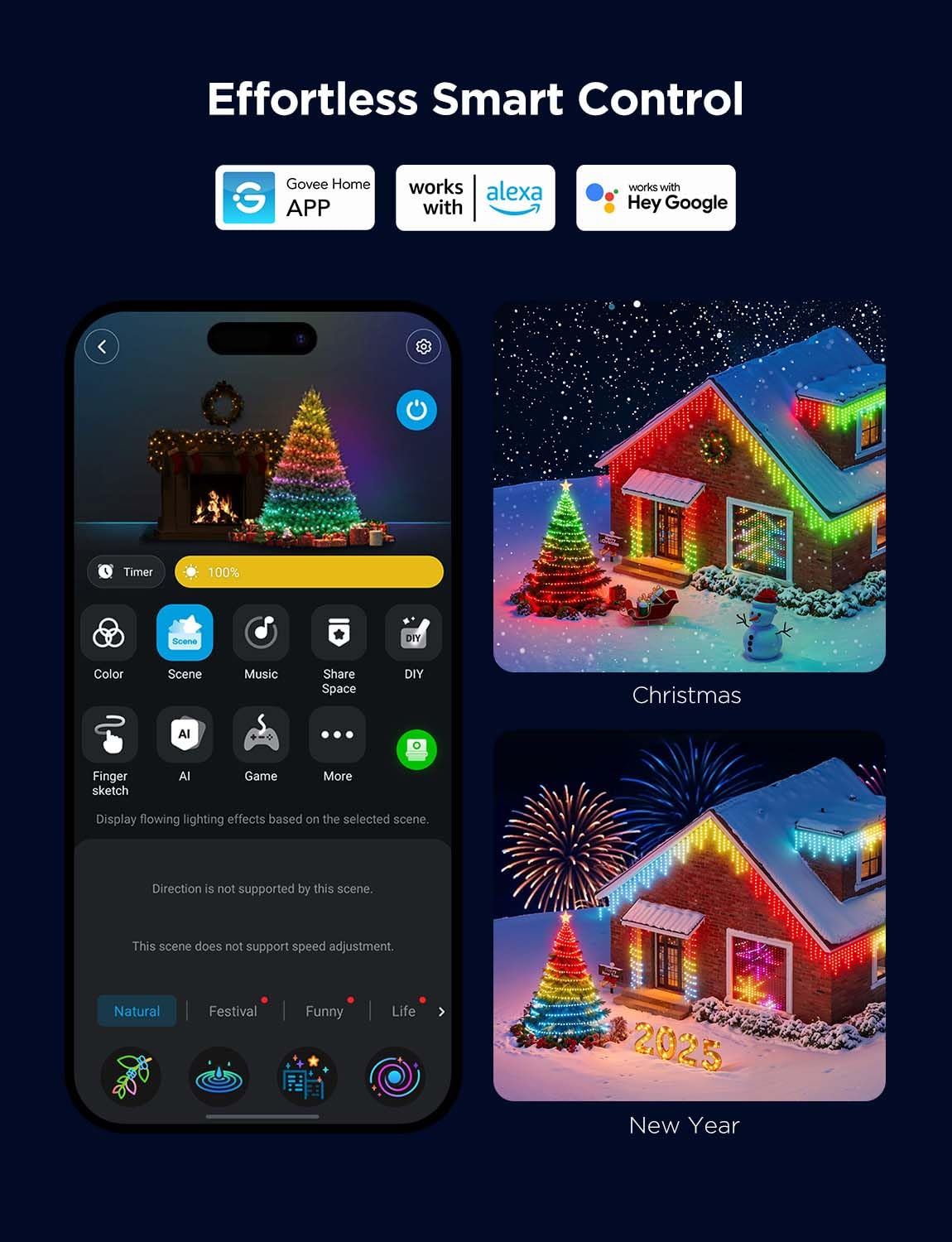 Govee Holly-Jolly Christmas Bundle - Smart RGBIC LED Curtain, String, and Icicle Lights