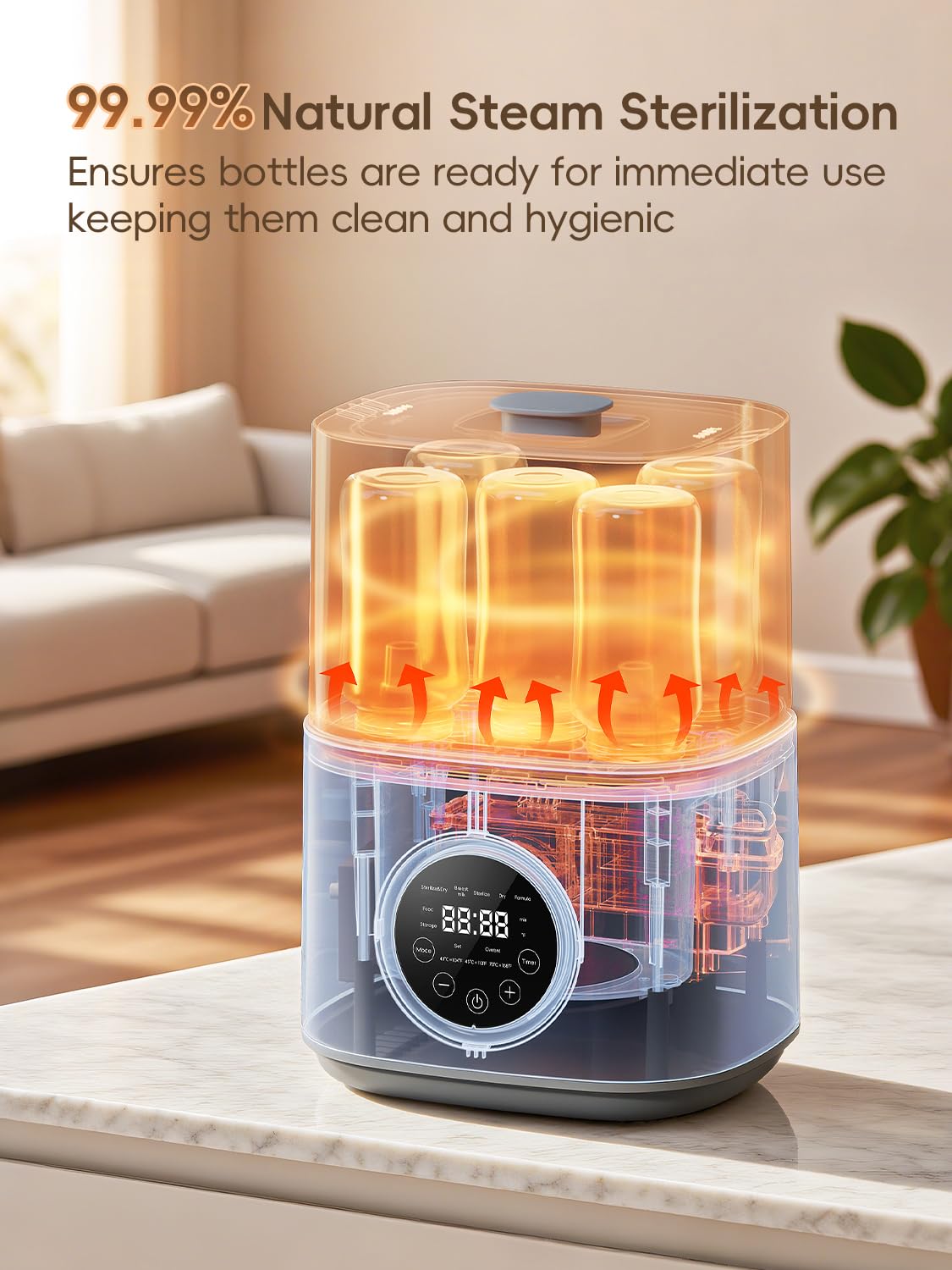 Large Capacity 6-in-1 Steam Baby Bottle Sterilizer and Dryer for Pump Parts & Pacifiers