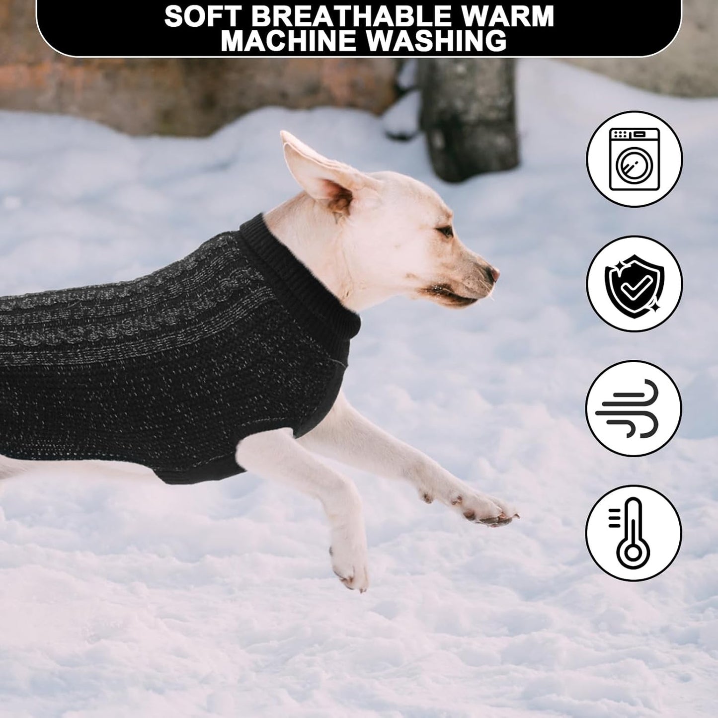 Reflective Black Cable Knit Dog Sweaters, XS Size - Ideal for Night Safety & Cold Weather Comfort