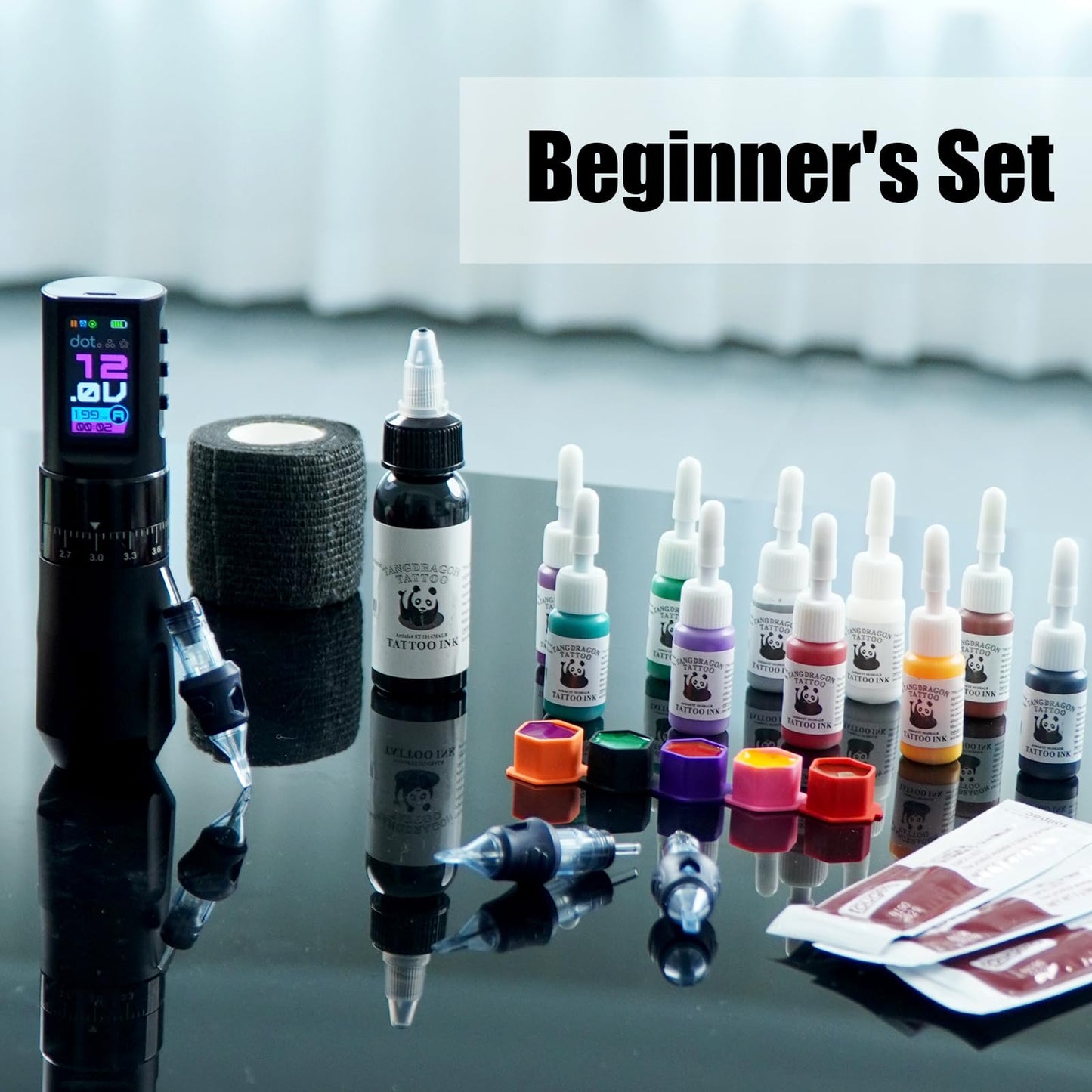 Complete Wireless Tattoo Gun Kit with Rotary Pen, 7 Adjustable Strokes, 1800mAh Battery, and 20 Cartridge Needles