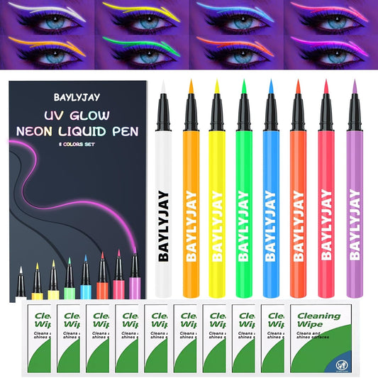 Ultimate UV Glow Neon Liquid Pen Set for Makeup & Art, Includes Cleaning Wipes