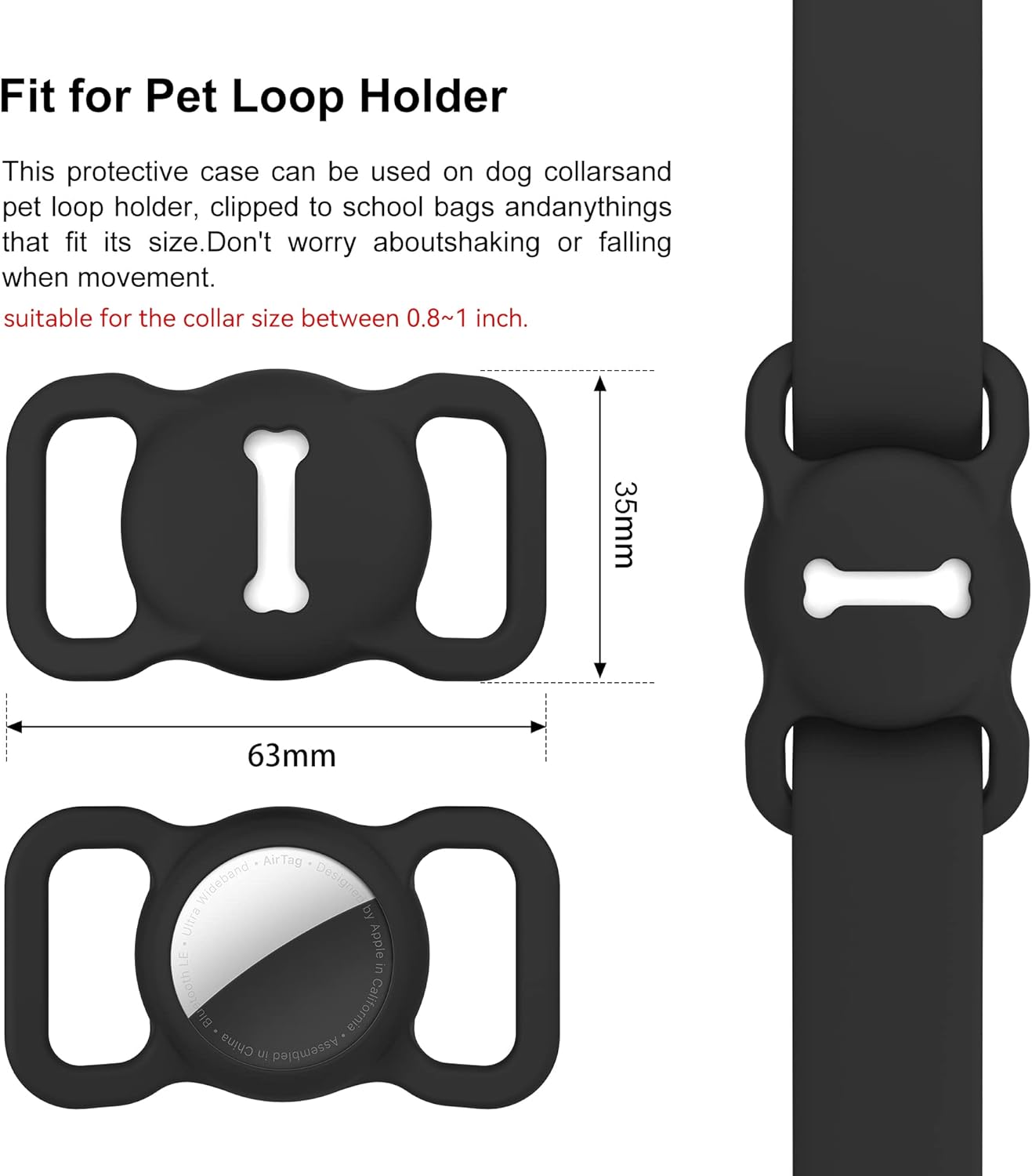 Silicone AirTag Holder for Dog Collars, Washable Pet Tracker Accessory, Bone Pattern – 2 Pack