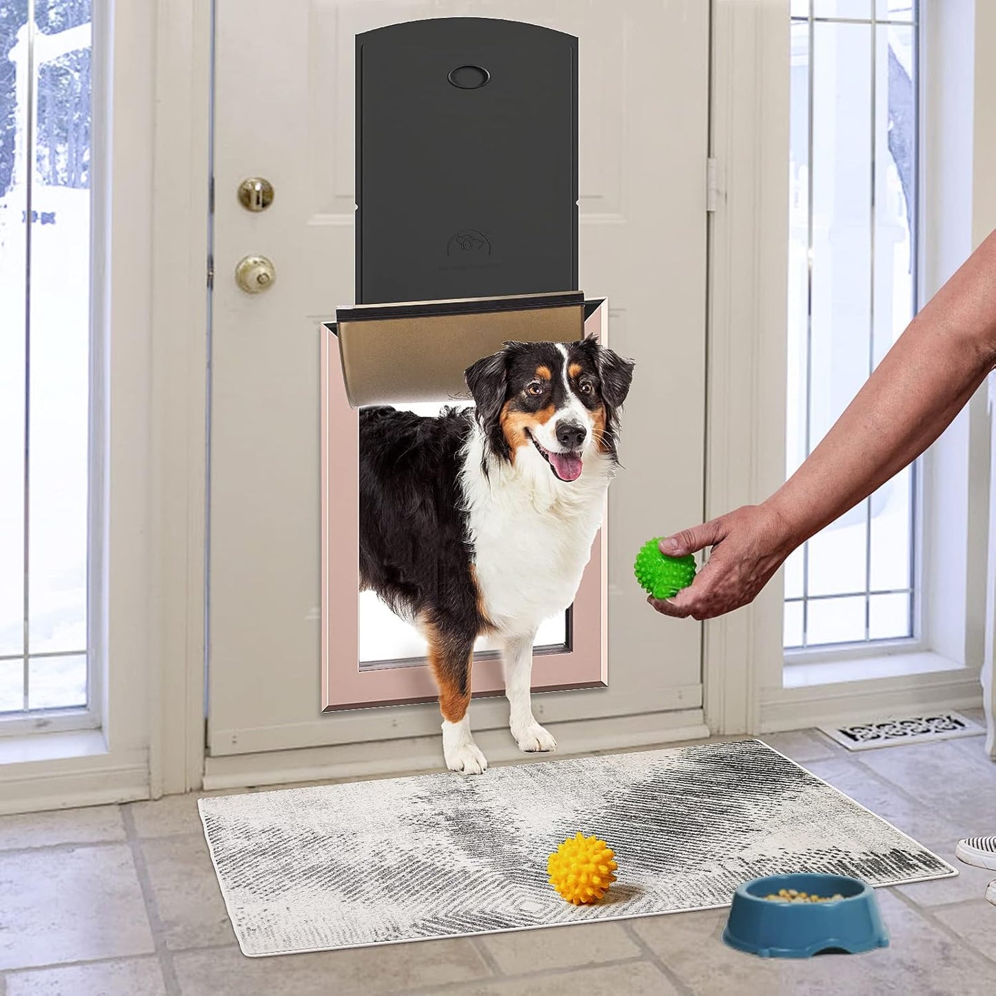 Size Large Rose Gold Aluminum Dog Door - Weatherproof with Magnetic Lock - Fits Dogs up to 100 lbs