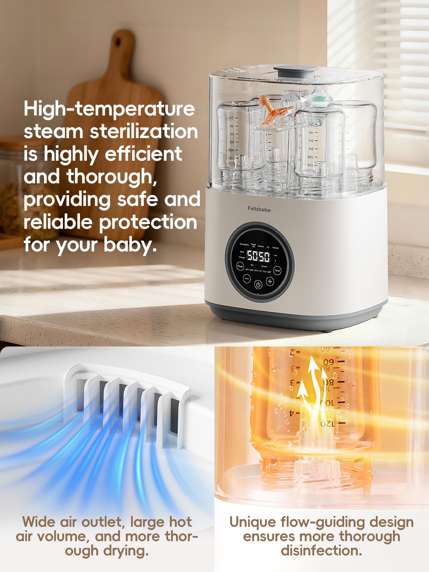 Large Capacity 6-in-1 Steam Baby Bottle Sterilizer and Dryer for Pump Parts & Pacifiers