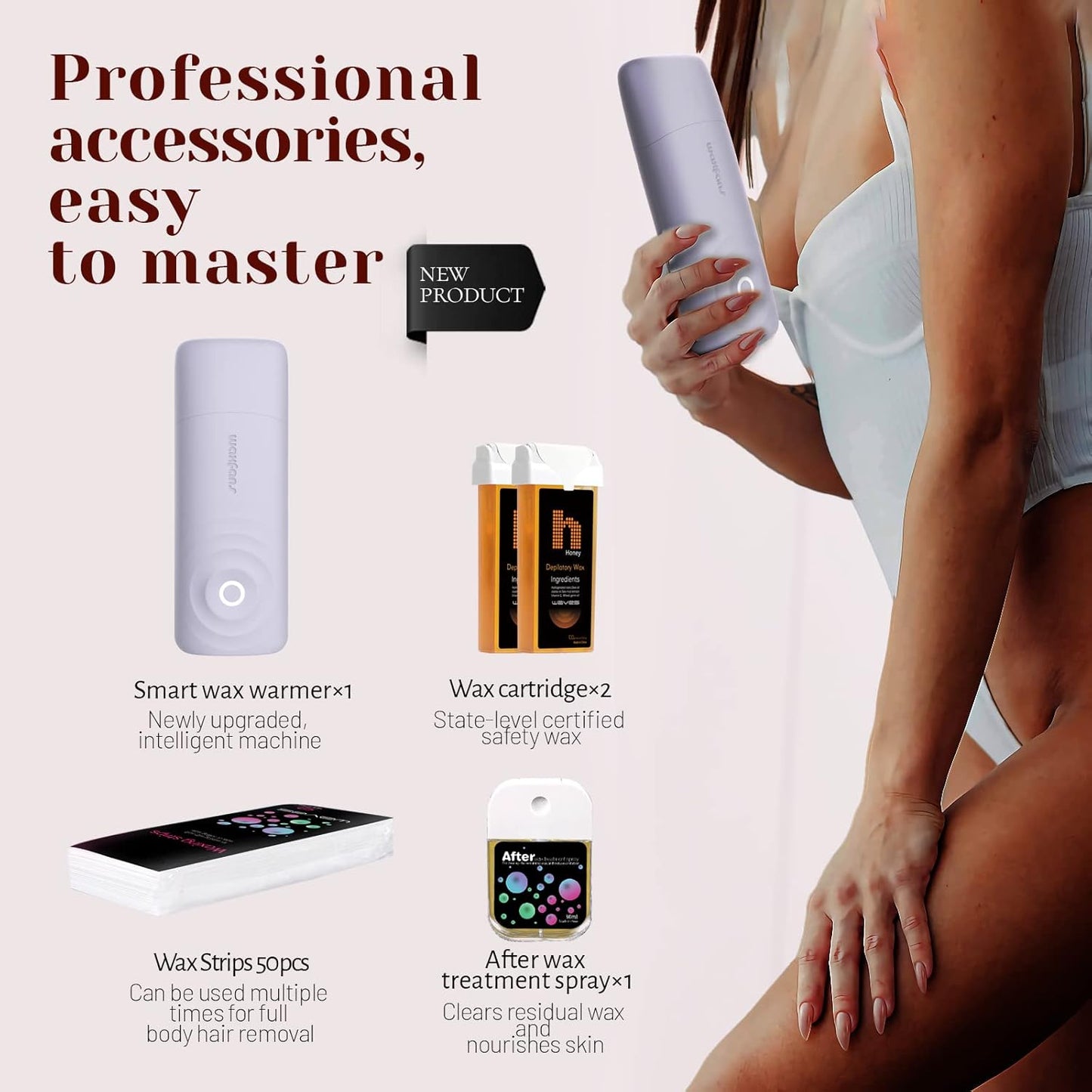 Smart Roll-On Wax Warmer Kit with Honey Wax for All Skin Types - Easy Hair Removal at Home