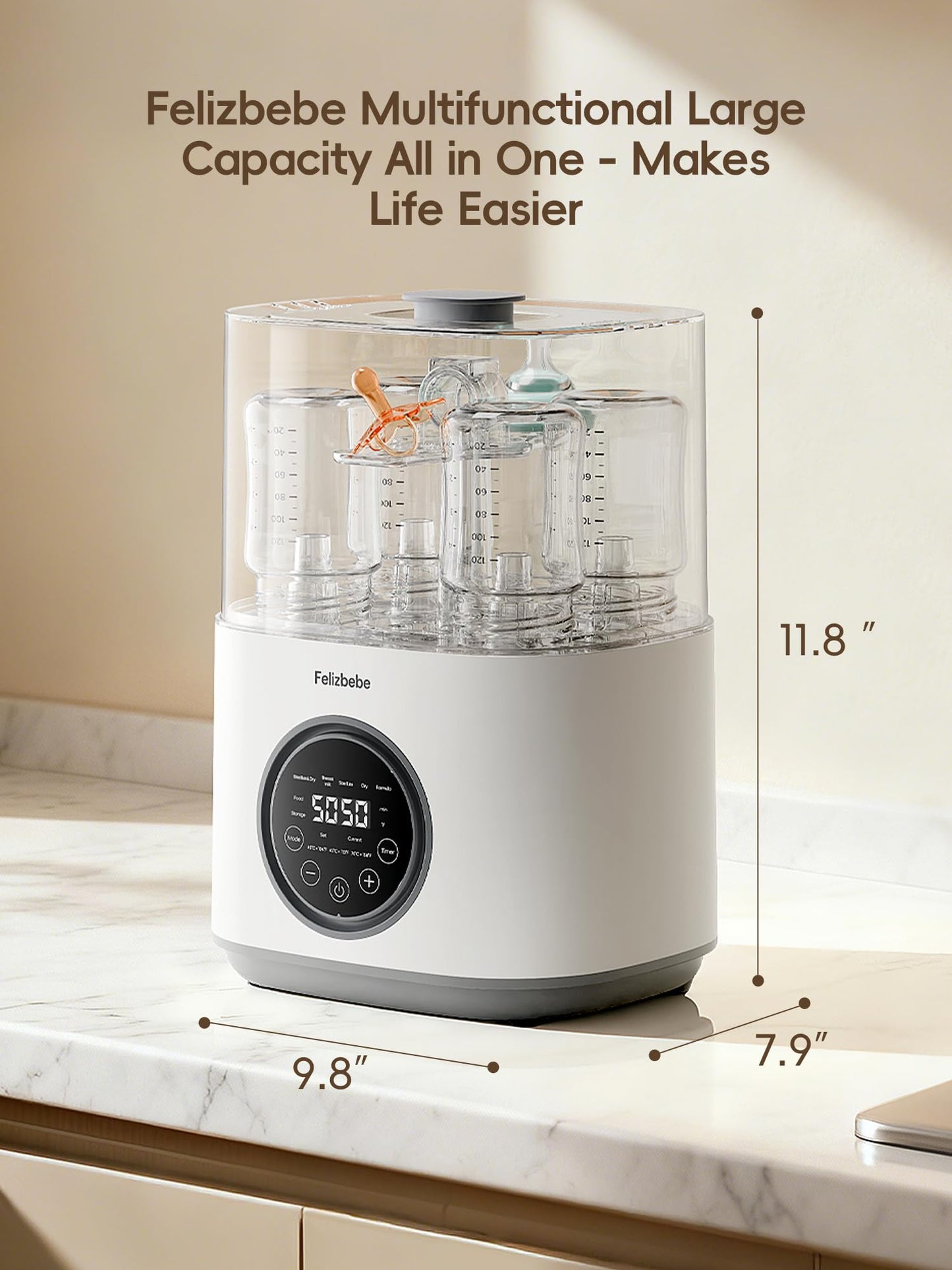 Large Capacity 6-in-1 Steam Baby Bottle Sterilizer and Dryer for Pump Parts & Pacifiers