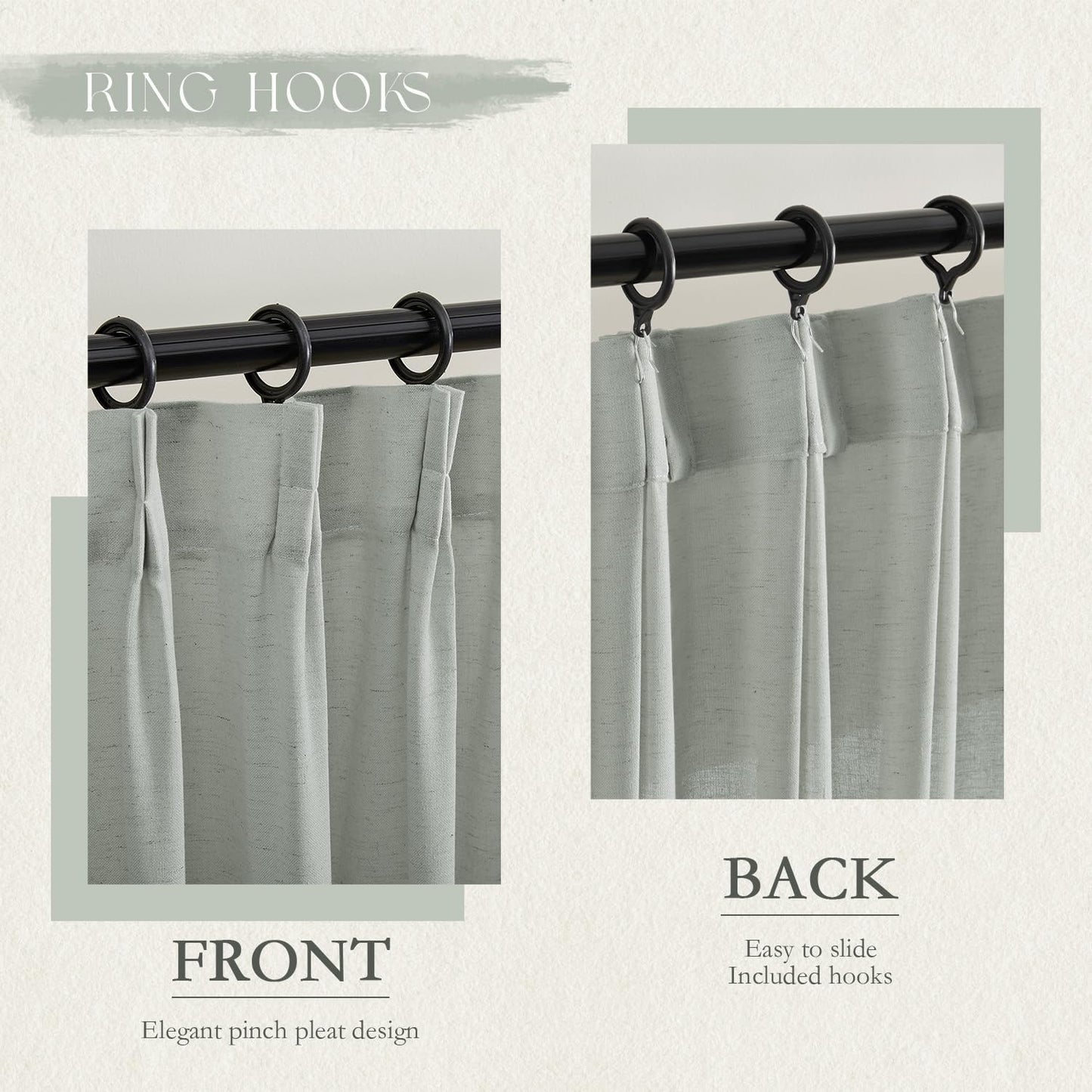 Flagstone Linen Curtains 84" Long, 2 Panels - Pinch Pleated, Light Filtering, Multiple Hanging Options for Stylish Home Decor