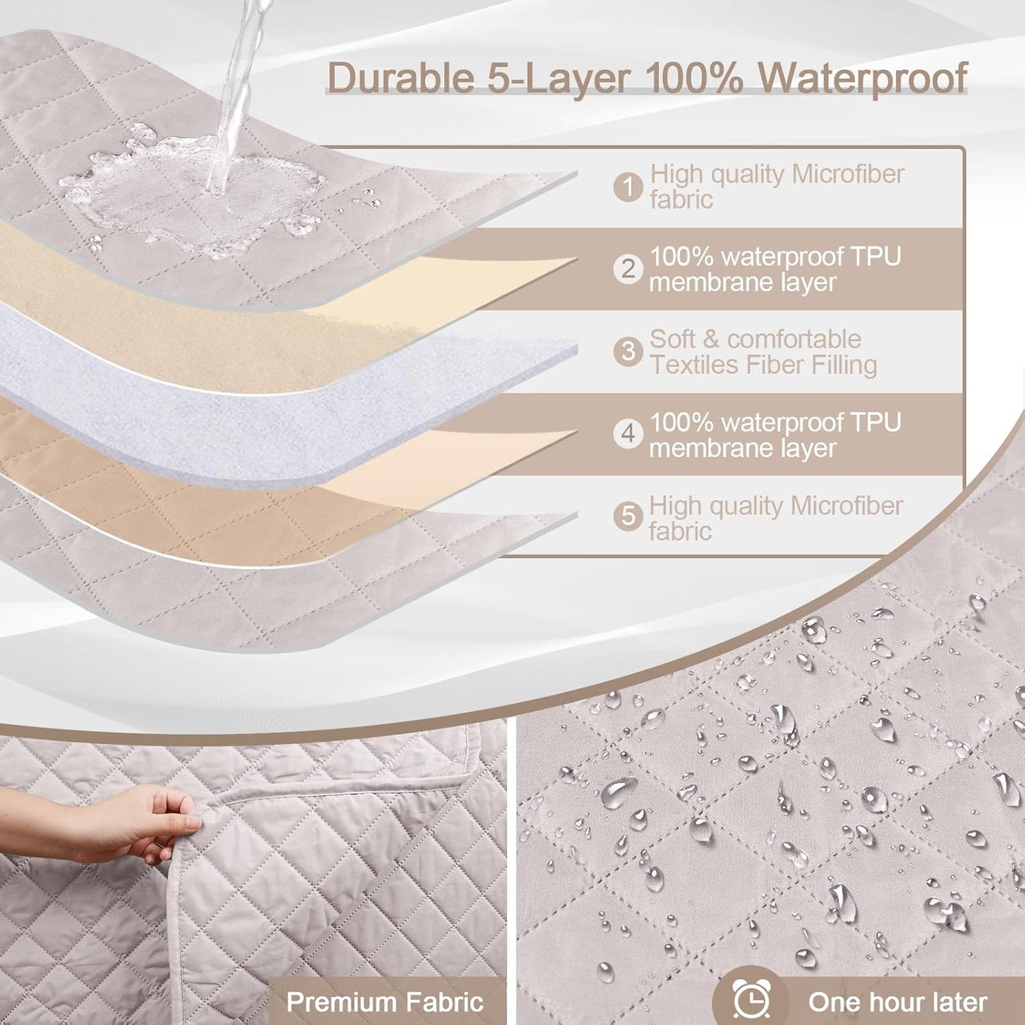 Durable & Waterproof Sectional Couch Cover in Light Apricot for Chaise, 42"x35" - Ideal for Homes with Pets and Children