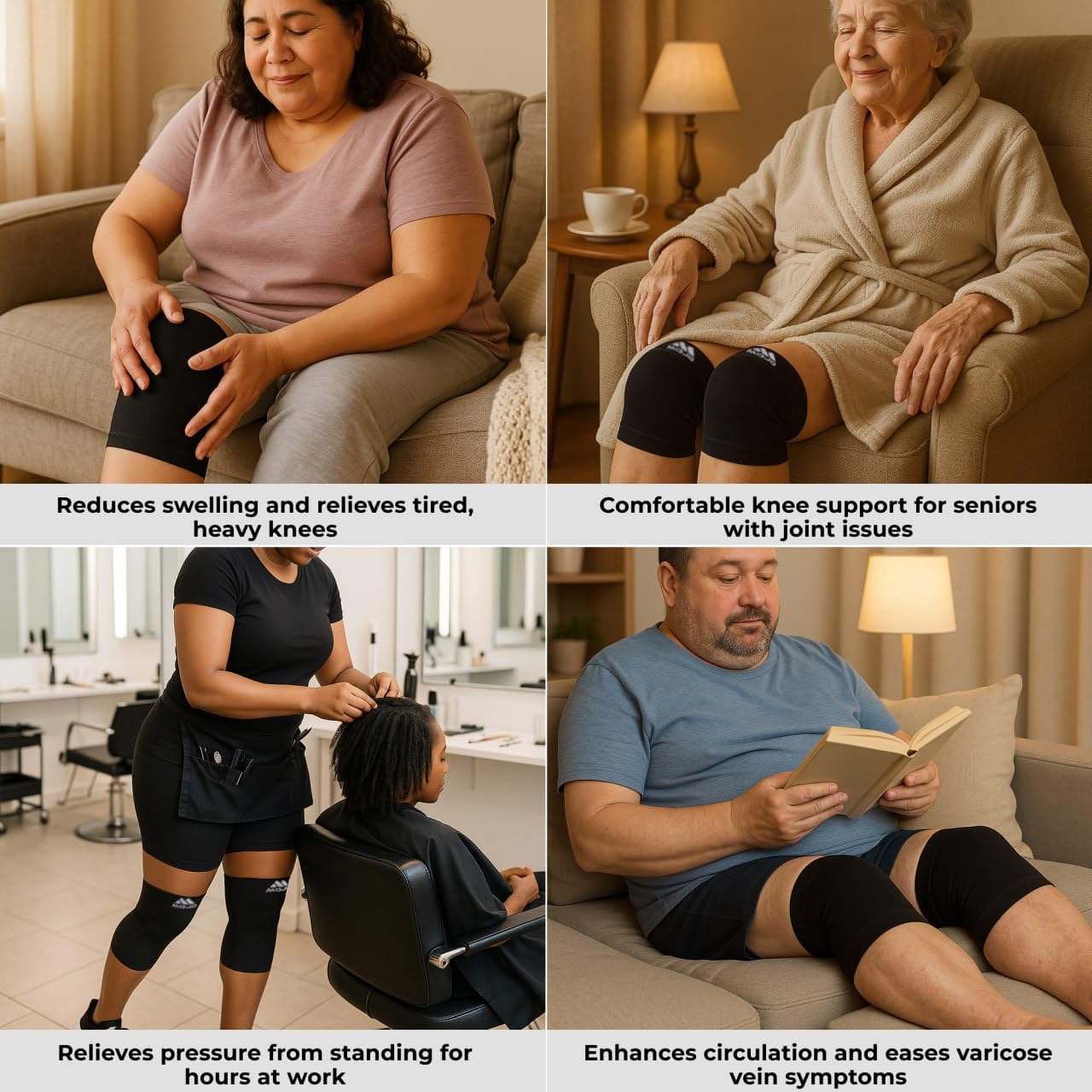 20-30mmHg Compression Knee Sleeve for Men and Women, Joint Pain Relief, Black, Medium