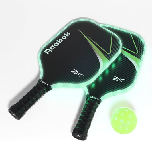 Reebok LED Pickleball Set with Fiberglass Paddles & Light-Up Balls - Ideal for Night Play