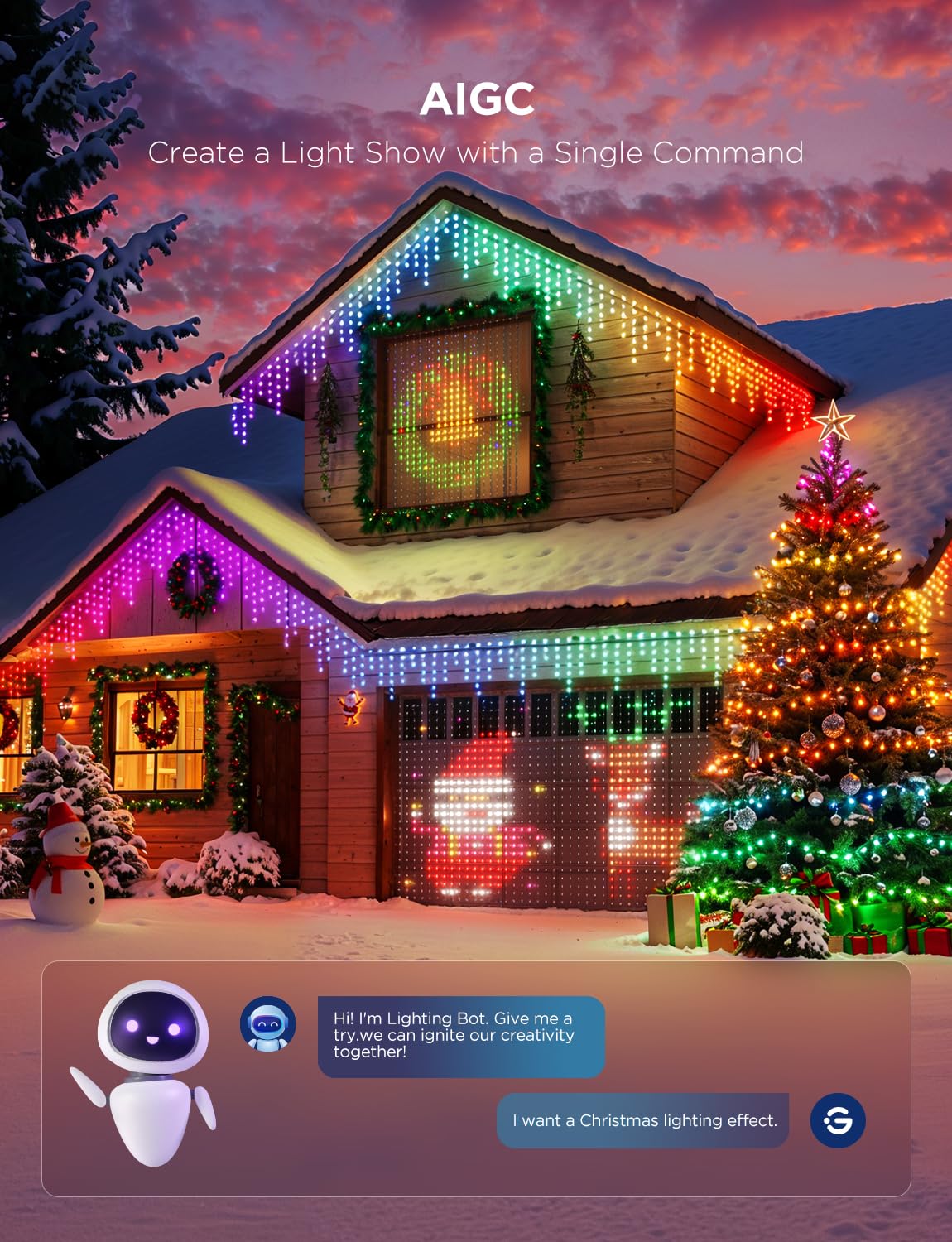 Govee Holly-Jolly Christmas Bundle - Smart RGBIC LED Curtain, String, and Icicle Lights
