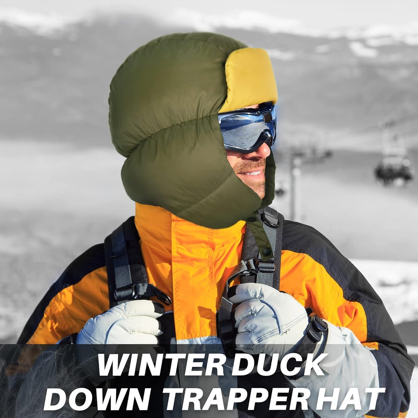 Stay Cozy in Extreme Cold: Men's Duck Down Trapper Hat with Waterproof & Windproof Features for Winter Hunting, Camping & Motorcycling
