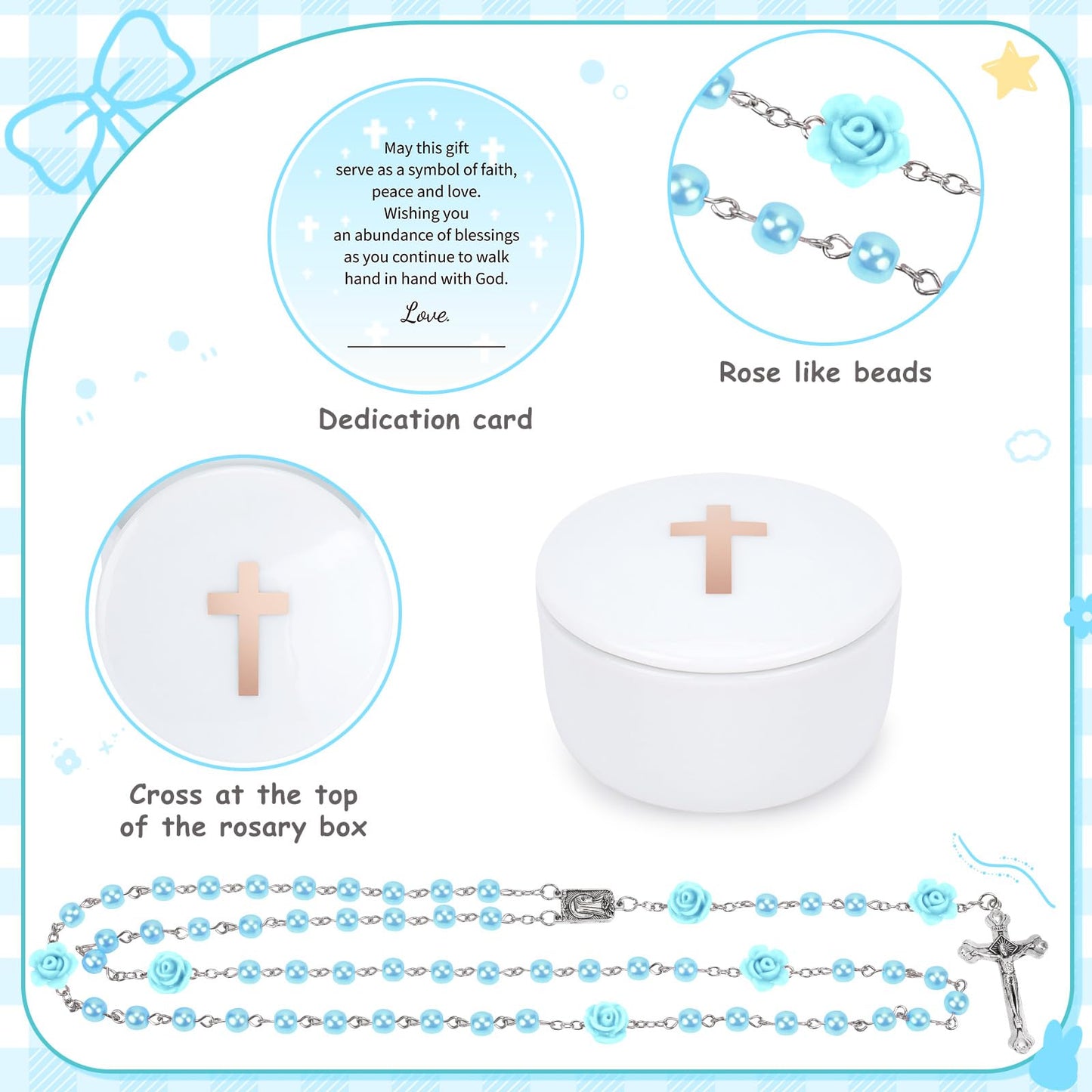 Baptism Gift Basket for Boy - Christening & Dedication Set with Bunny Plush, Rosary, Prayer Book, and Keepsake Blanket