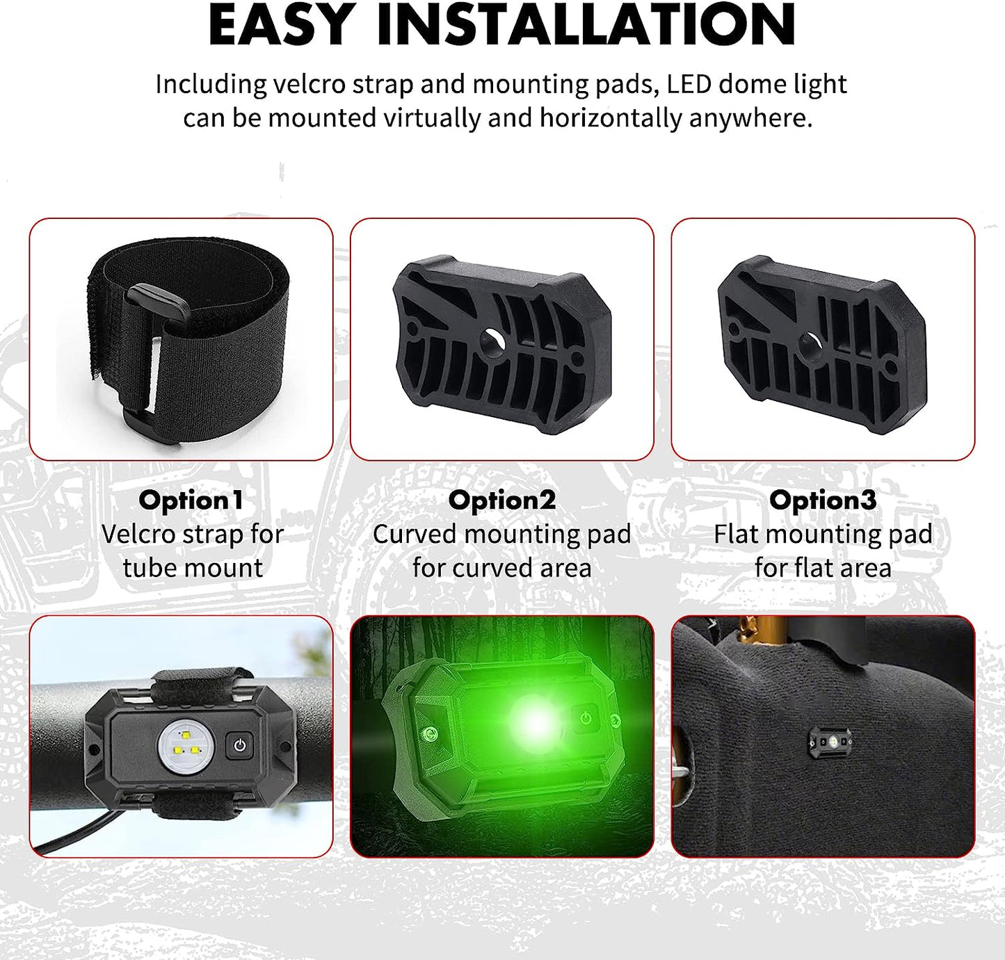 Green LED Universal UTV/ATV Roll Bar Mount Interior Dome Light