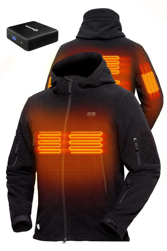 Heated Jacket with 12V 16000mAh Battery Pack - Polar Fleece Winter Hooded Coat for Men and Women