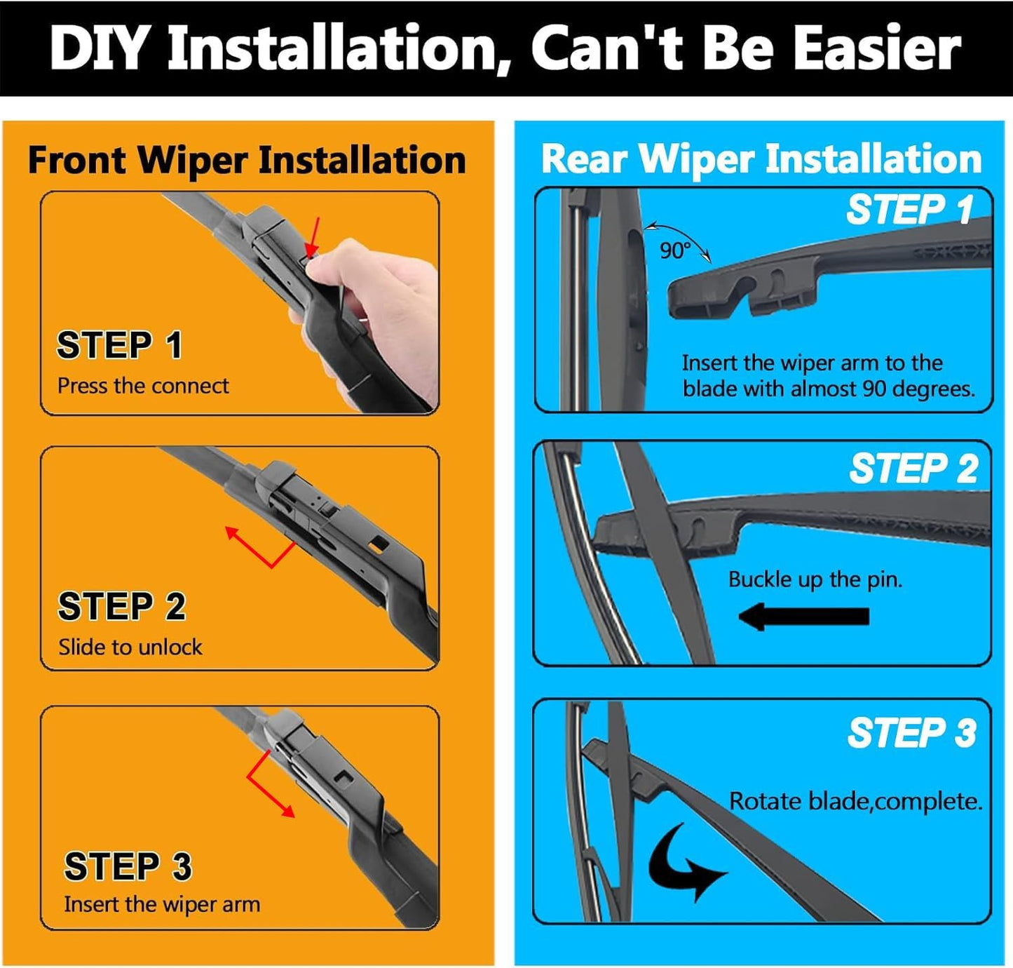 26"+16" Front + 12" Rear Wiper Blade Set, OE-Style Top Lock, Fits 2018–2023 Crosstrek & 2017–2023 Impreza, All-Season, Streak-Free, Pack of 3