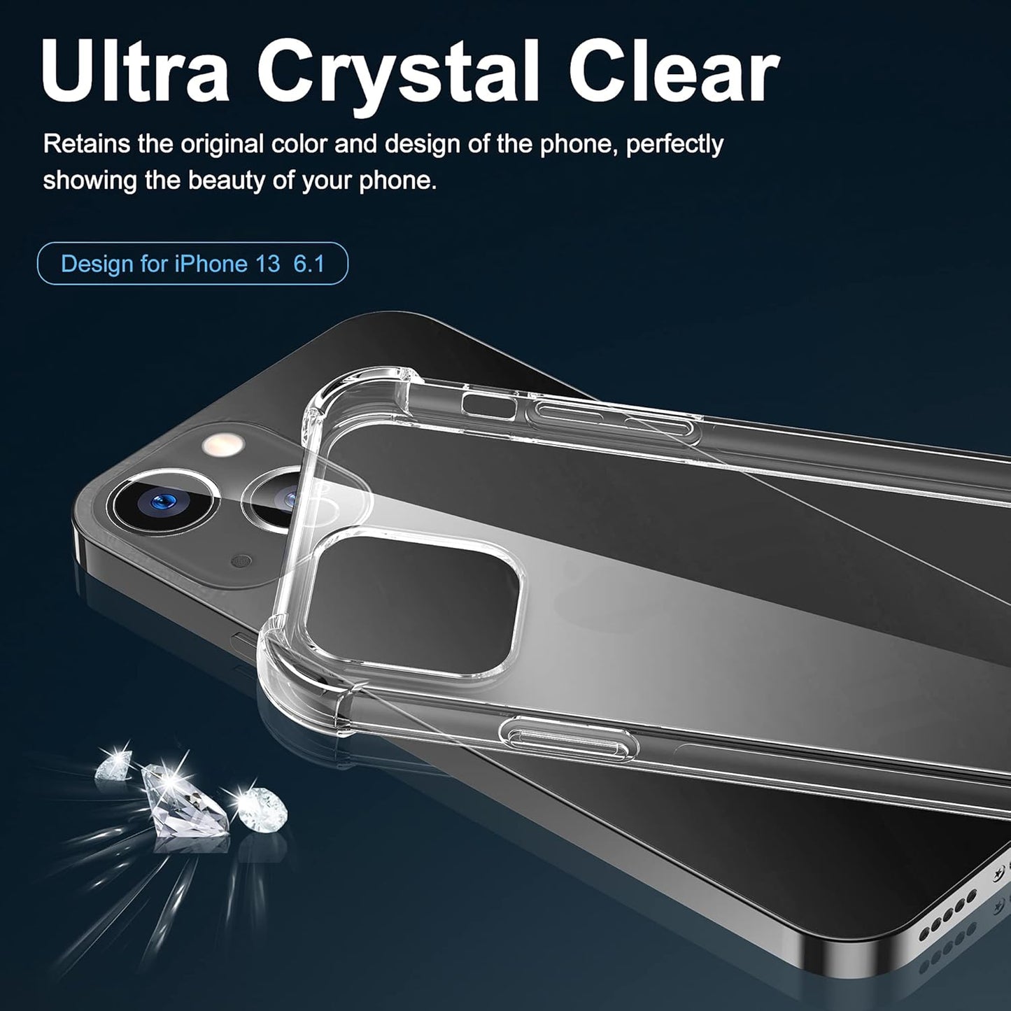 iPhone 13 Clear Case, Shockproof Protective Cover for 6.1" Screen - Full Access to Buttons & Ports